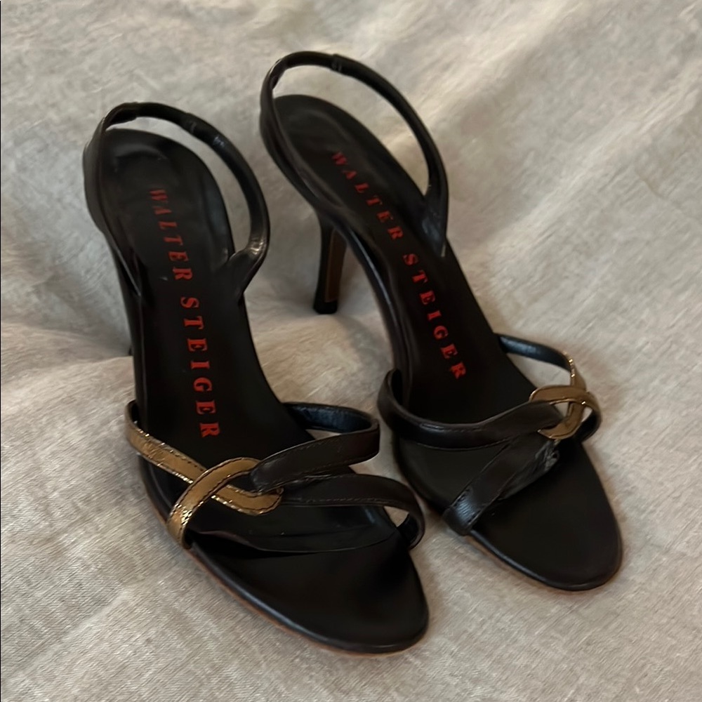 Walter Steiger Brown and Gold Heels with Slingback Design